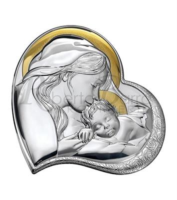 CUORE MADONNNA CON BAMBINO 11X11 ORO