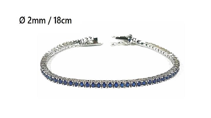 BRACCIALE TENNIS RODIATO CON PIETRE BLU 2MM 18CM