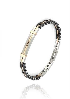 BRACCIALE CERAMICA E ACCIAIO BIC CON ZIRC NERI