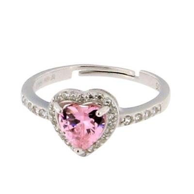 ANELLO IN ARGENTO PIETRA CUORE ROSA E ZIRCONI BIANCHI