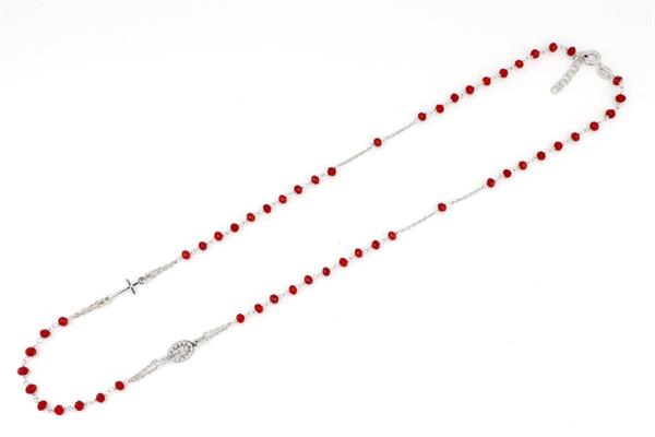 COLLANA ROSARIO C/PIETRE ROSSE ARG.RH