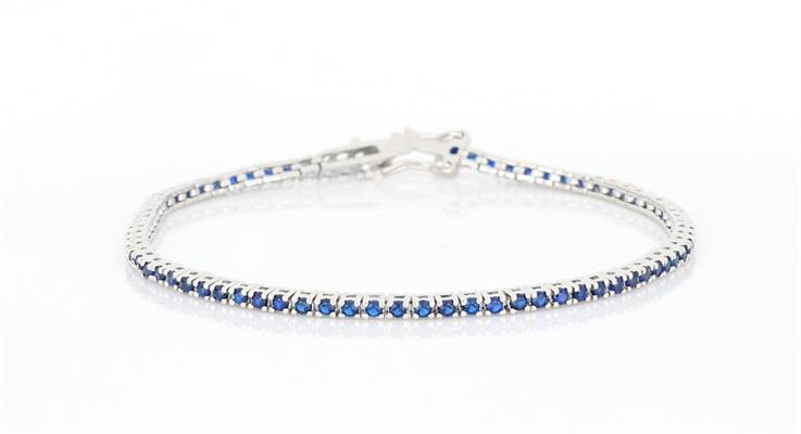 BRACCIALE TENNIS 2mm 16cm RODIATO CON PIETRE BLU