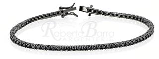 BRACCIALE TENNIS 2mm 20cm RUTENIO CON PIETRE NERE