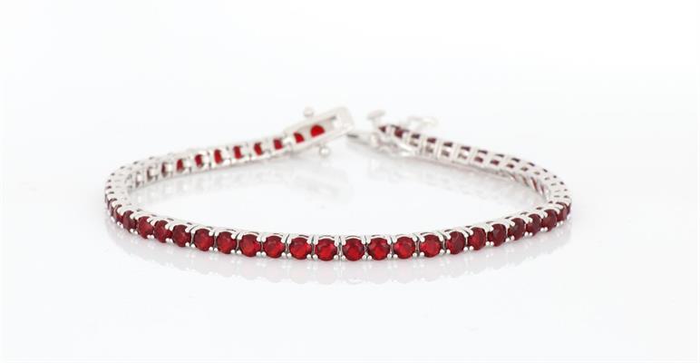 BRACCIALE TENNIS 3mm 18cm RODIATO CON PIETRE ROSSE