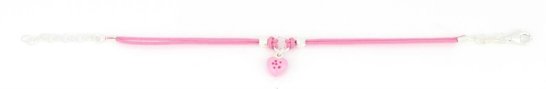 BRACCIALE COTONE ARG ROSA CON CUORE SMALTATO