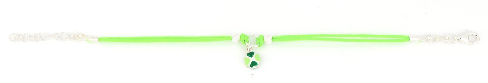 BRACCIALE BIMBO ARG COTONE VERDE CON QUADRIFOGLIO SMALTATO