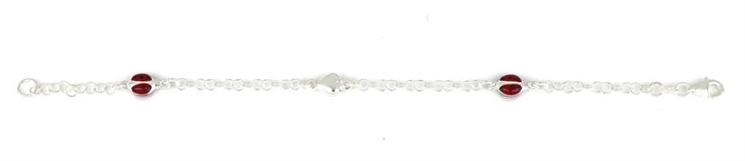 BRACCIALE BIMBA CUORE ARGENTO BIANCO E COCCINELLE SMALTATE