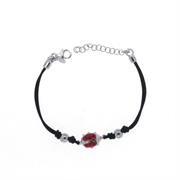 BRACCIALE BIMBO ARG CON COTONE NERO E COCCINELLA SMALTATA