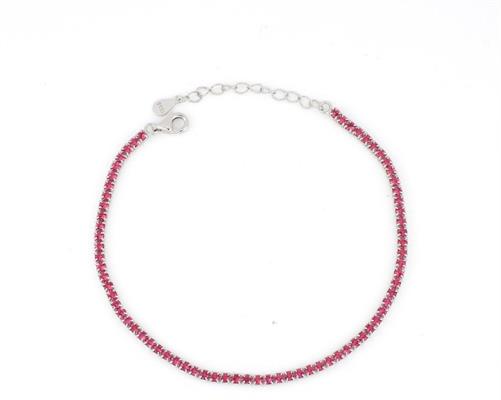 BRACCIALE TENNIS 2mm 17cm+3 RODIO PIETRE ROSSE