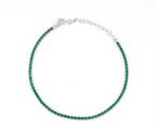 BRACCIALE TENNIS 2mm 17cm+3 RODIO PIETRE VERDI