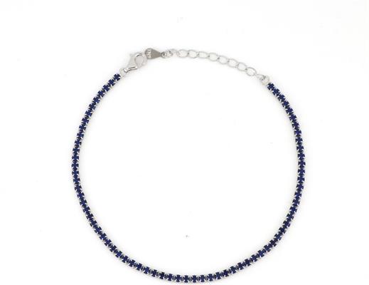 BRACCIALE TENNIS 2mm 17cm+3 RODIO PIETRE BLU