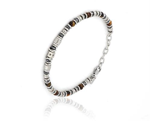 BRACCIALE ACCIAIO EMATITE E OCCHIO DI TIGRE