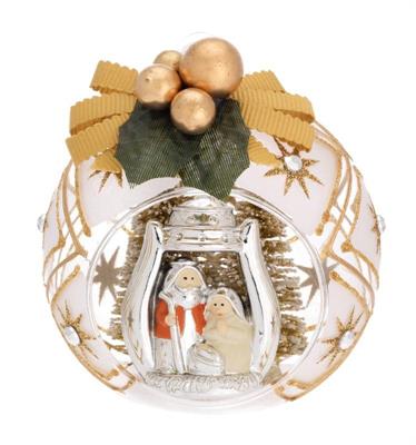 SFERA D. 8 DECO ARGENTO CON ALBERELLI E FIOCCO - PRESEPE