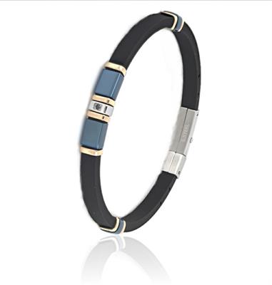 BRACCIALE ACCIAIO E CAUCCIU' BICOLOR BLU E ZIRCONE