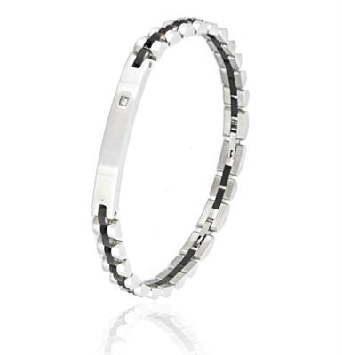 BRACCIALE ACCIAIO BICOLOR CON TARGA E ZIRCONE