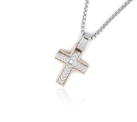 COLLANA ACCIAIO CROCE BICOLOR E ZIRCONE